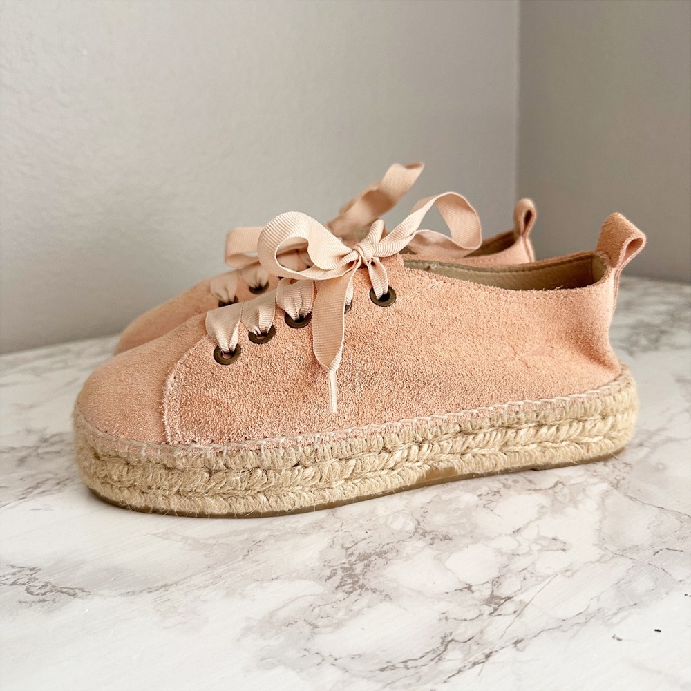 Manebi Blush Suede Hamptons Platform‎ Espadrille Sneakers Womens Size 36